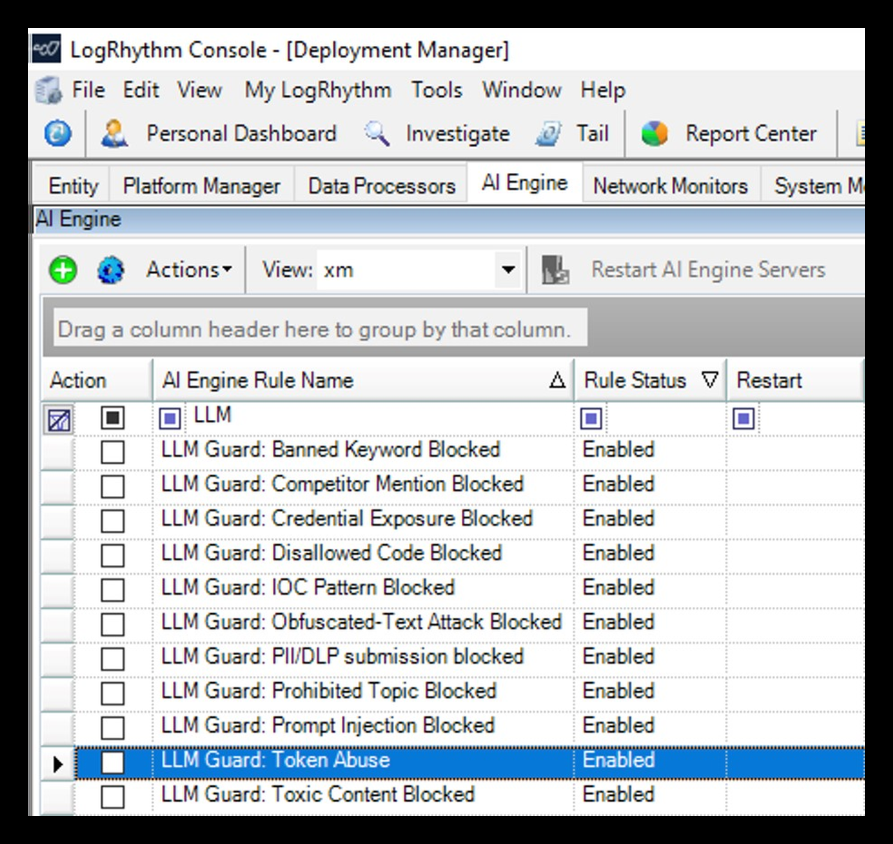 Figure 1: AI security detections operationalized in LogRhythm.
